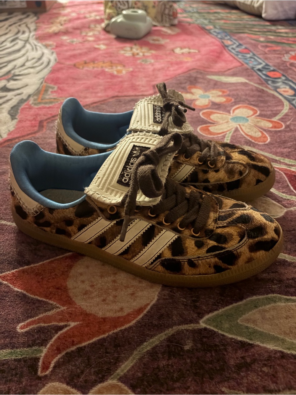 adidas Kids Leopard-Print Whale Boner sambas Sneakers in Brown and White